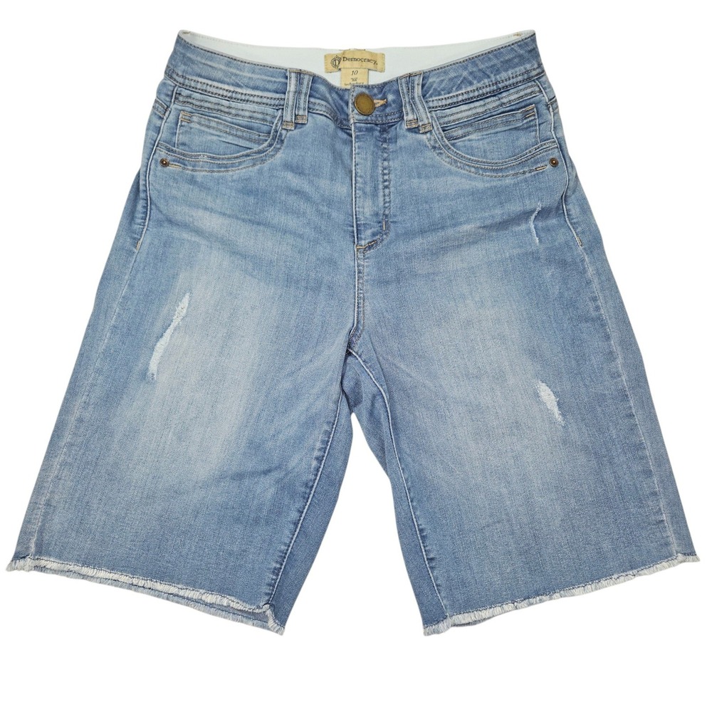 Democracy Ab Solution Bermuda Denim Shorts Distressed Light Wash Sz 10